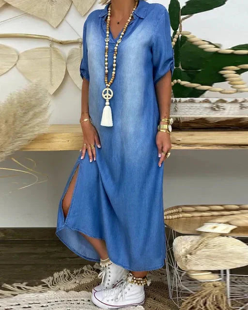 Ibiza | Vestido Maxi de Mezclilla con Detalles Modernos