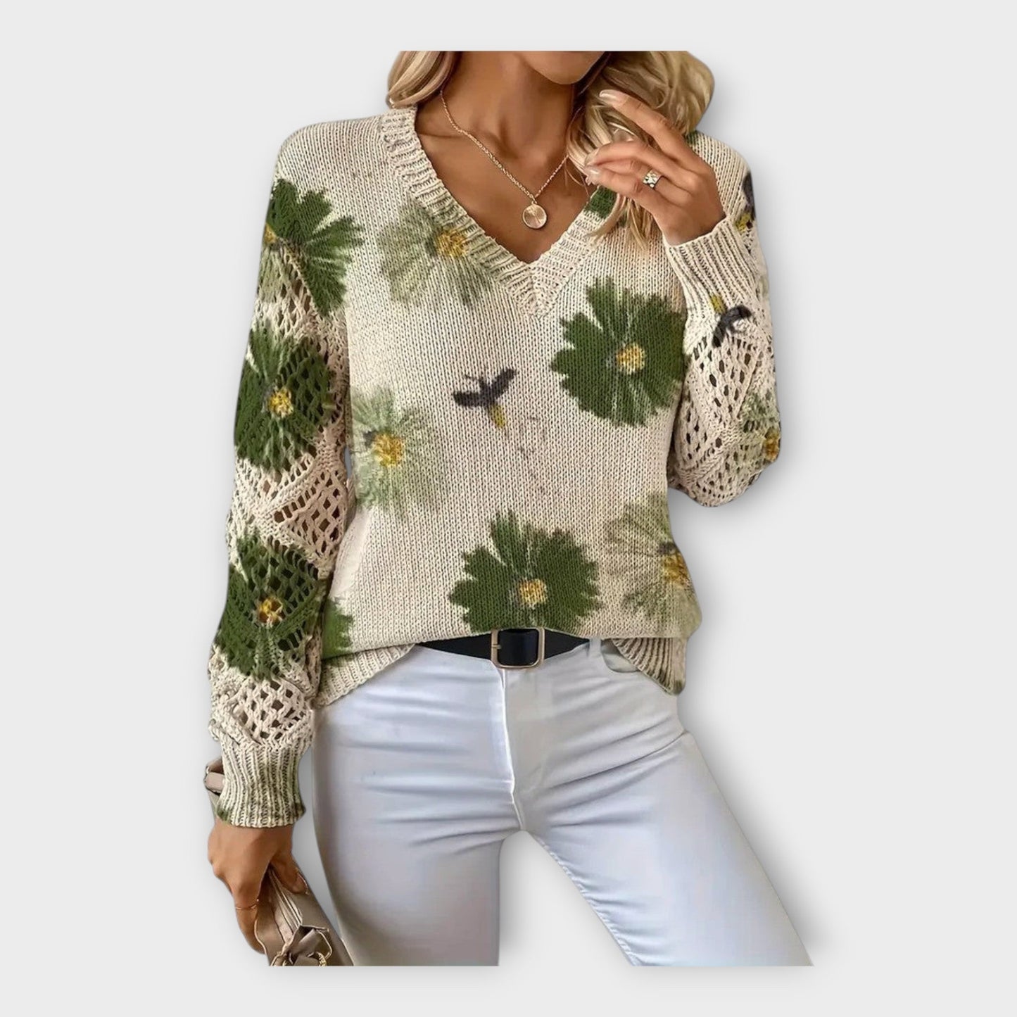 Suéter trenzado con detalles de encaje