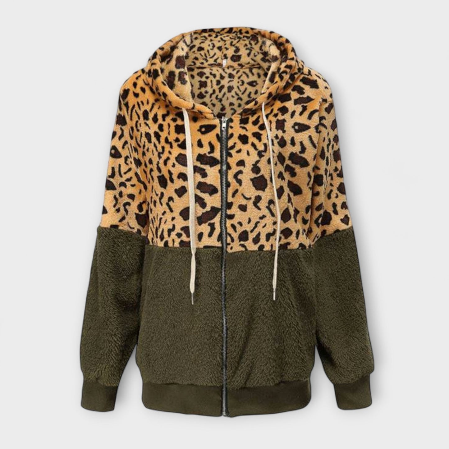 Lea - Sudadera con capucha de felpa con estampado de leopardo