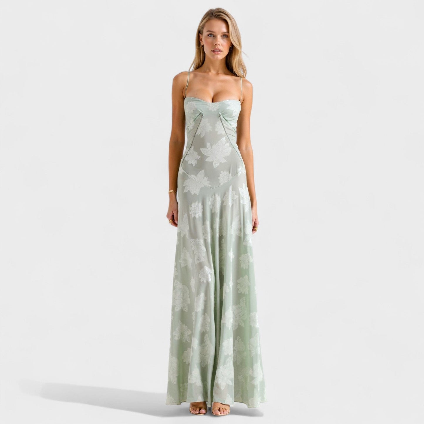 Verona | Vestido largo de encaje con estampado floral