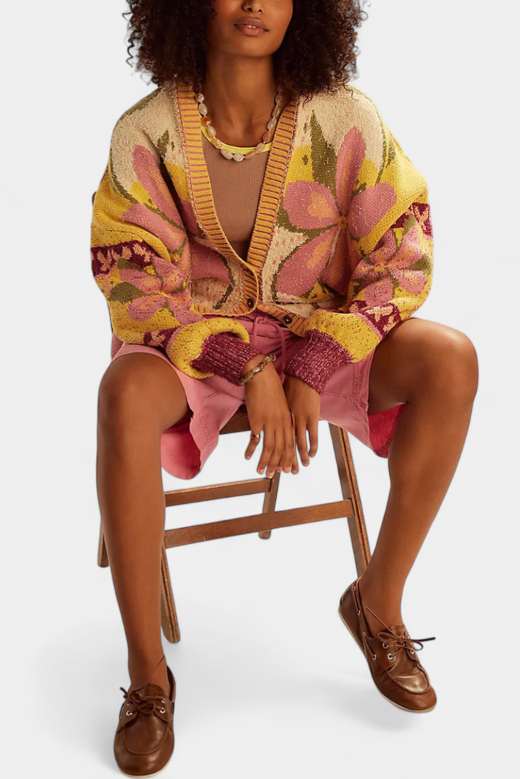 Casey | Cárdigan de Punto con Patrón Floral y Ajuste Suelto