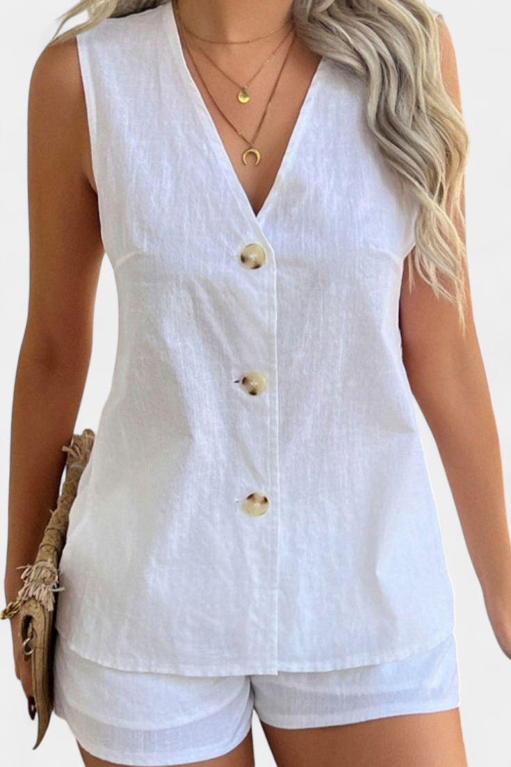 Loren | Conjunto de Lino Sin Mangas de Estilo Relajado