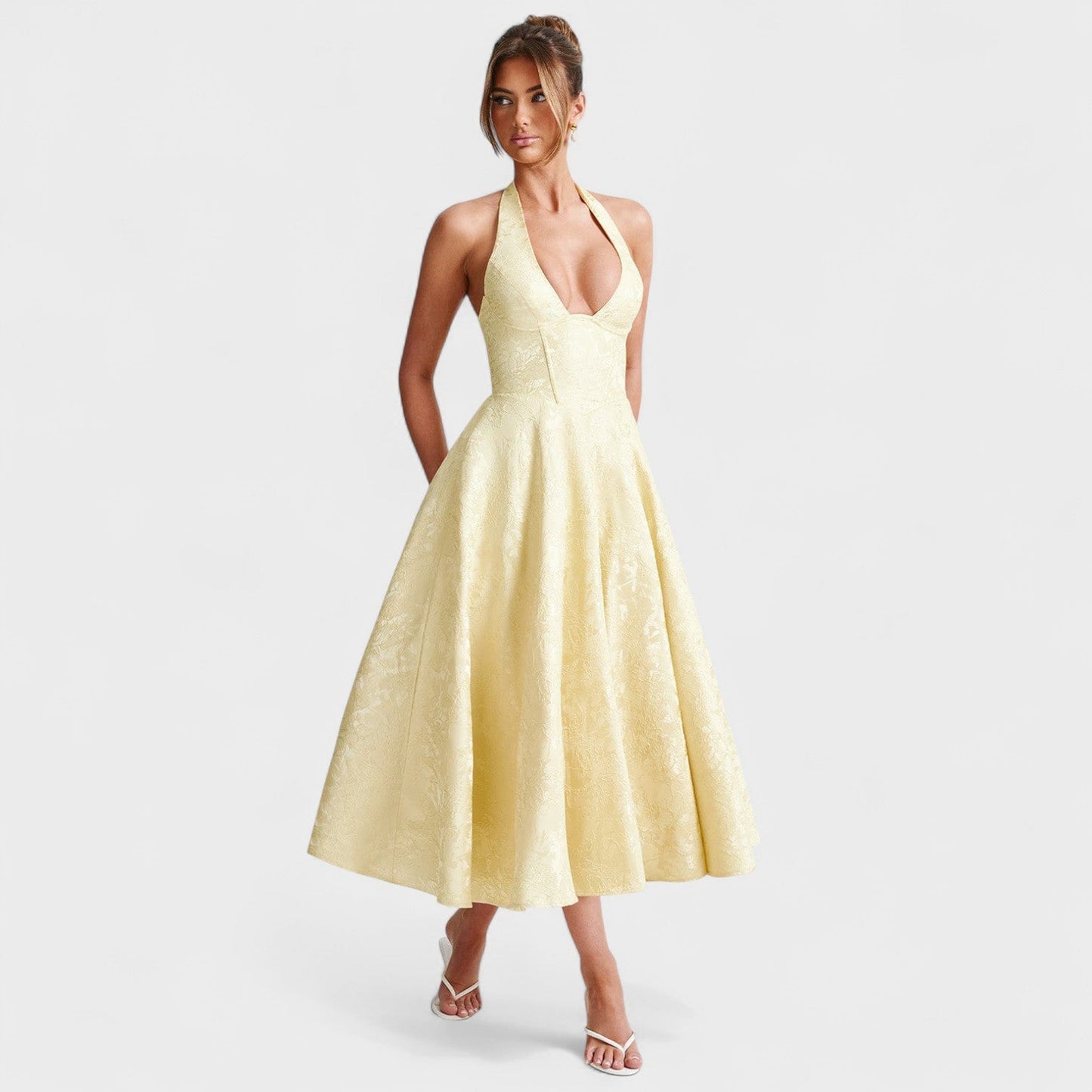 Halina - Vestido midi con corsé y volantes