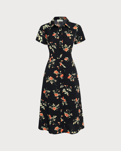 Gloria | Vestido Midi Negro Floral