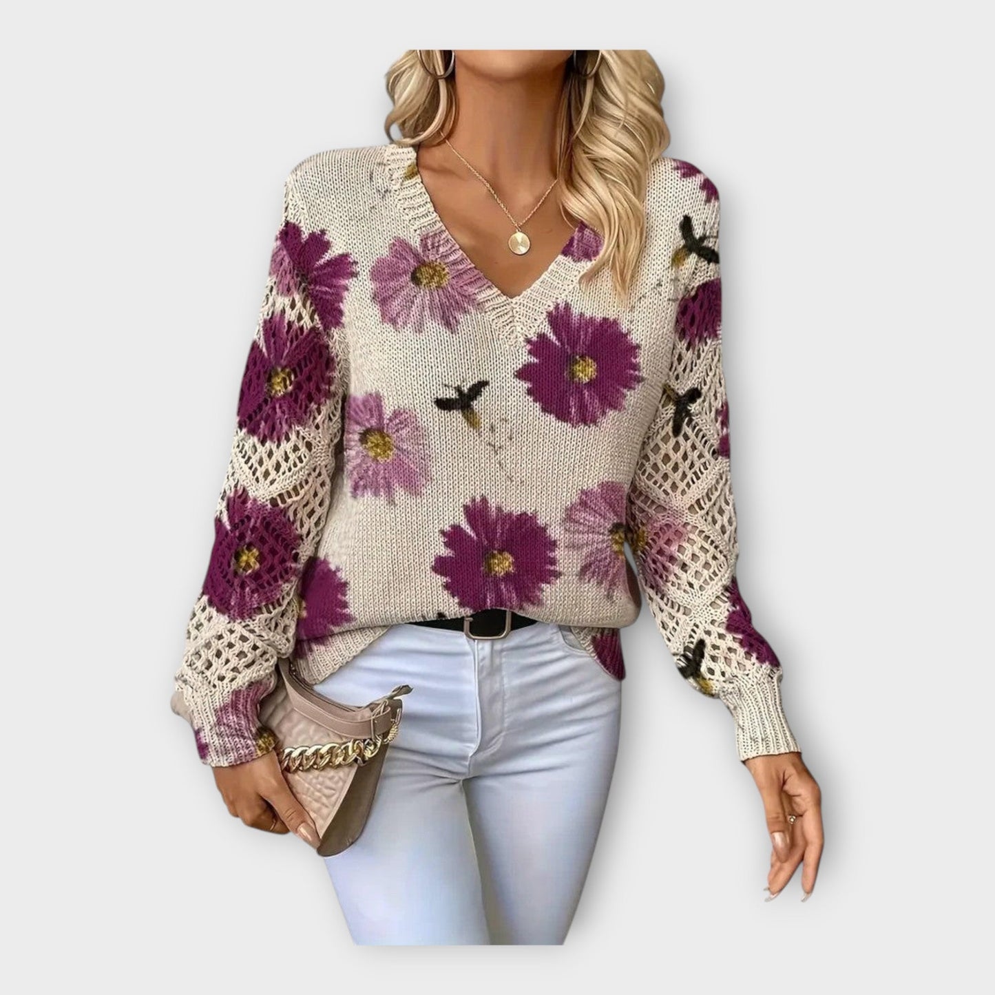 Suéter trenzado con detalles de encaje