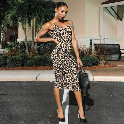 Leopardo | Vestido Ajustado Sexy con Estampado de Leopardo y Tirantes Finos