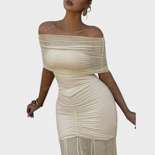 Vittoria | Vestido largo de punto con hombros descubiertos