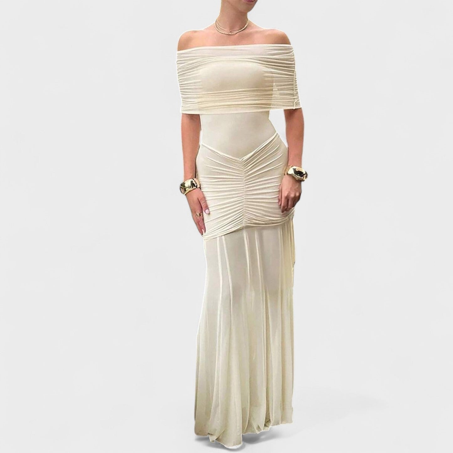 Vittoria | Vestido largo de punto con hombros descubiertos