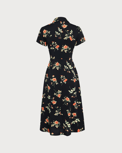 Gloria | Vestido Midi Negro Floral