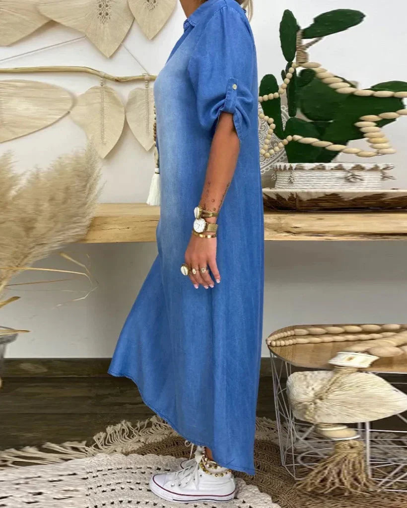 Ibiza | Vestido Maxi de Mezclilla con Detalles Modernos