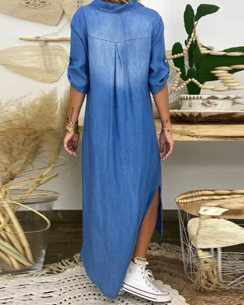 Ibiza | Vestido Maxi de Mezclilla con Detalles Modernos