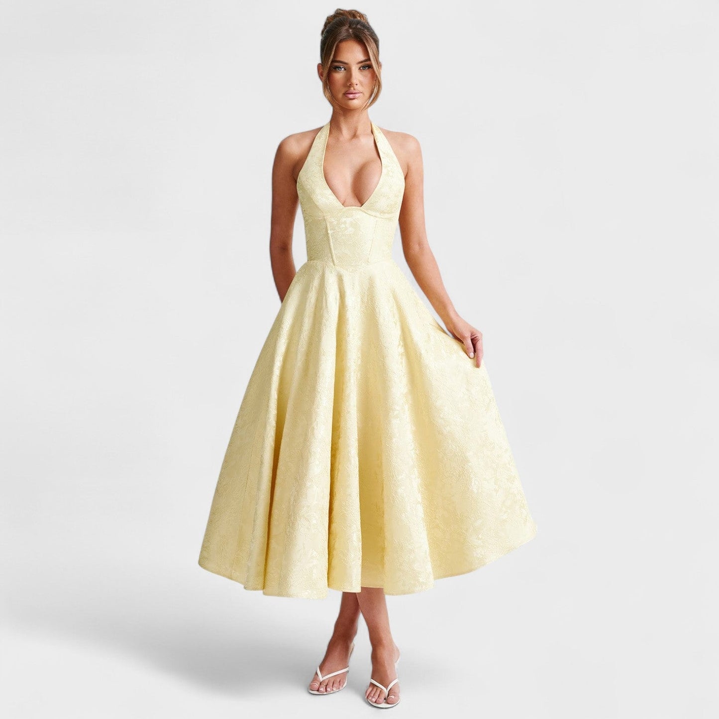 Halina - Vestido midi con corsé y volantes