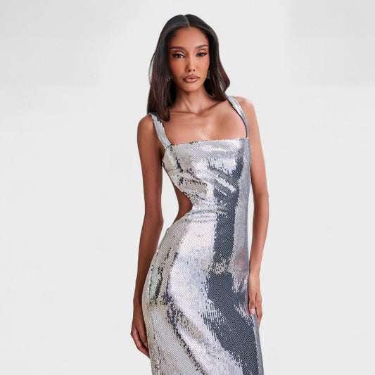 Petra | Vestido de gala Plateado Brillante