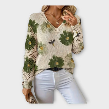 Suéter trenzado con detalles de encaje