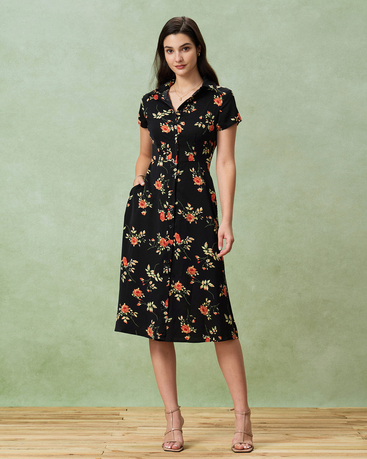 Gloria | Vestido Midi Negro Floral