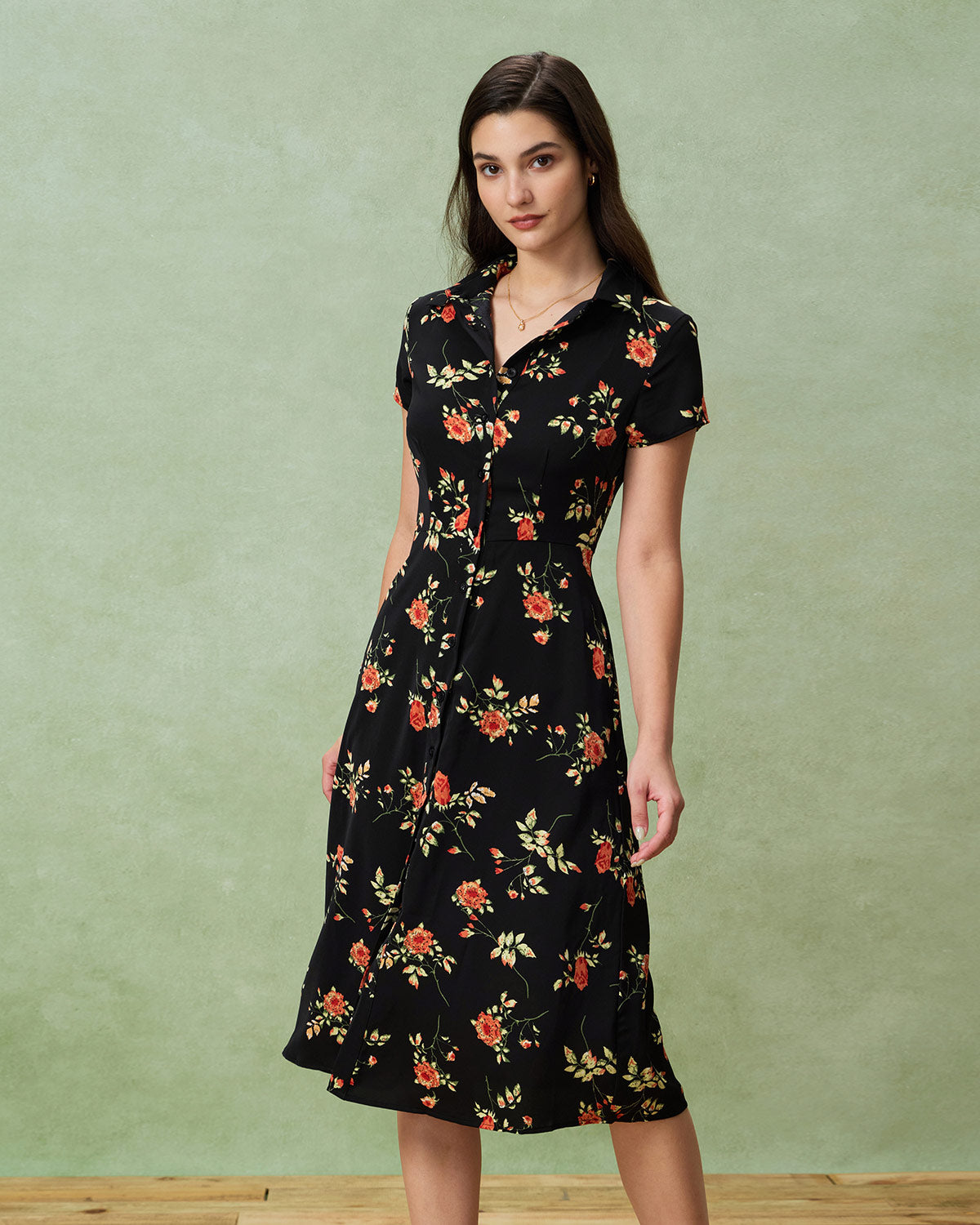 Gloria | Vestido Midi Negro Floral