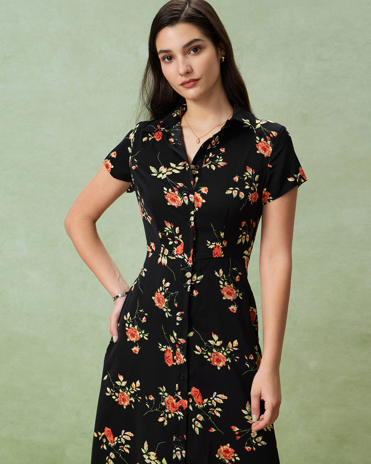 Gloria | Vestido Midi Negro Floral