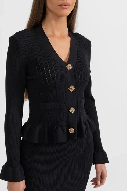 Prudence | Conjunto de Vestido Midi de Punto Refinado y Top con Botones