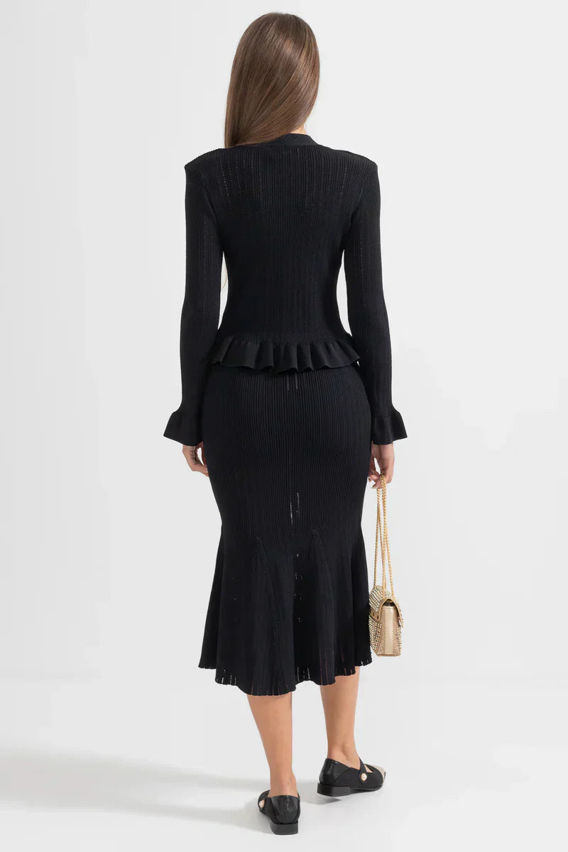 Prudence | Conjunto de Vestido Midi de Punto Refinado y Top con Botones