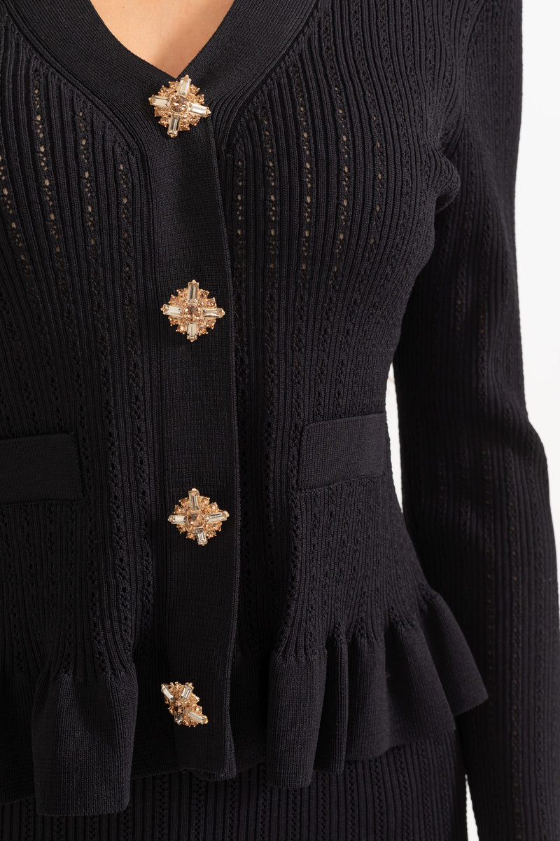 Prudence | Conjunto de Vestido Midi de Punto Refinado y Top con Botones