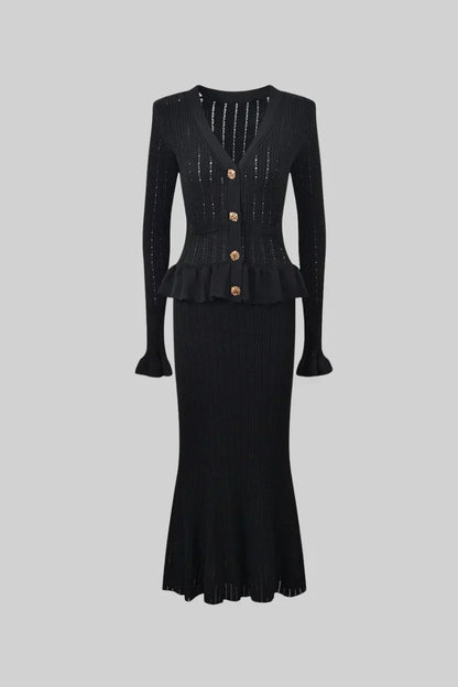 Prudence | Conjunto de Vestido Midi de Punto Refinado y Top con Botones