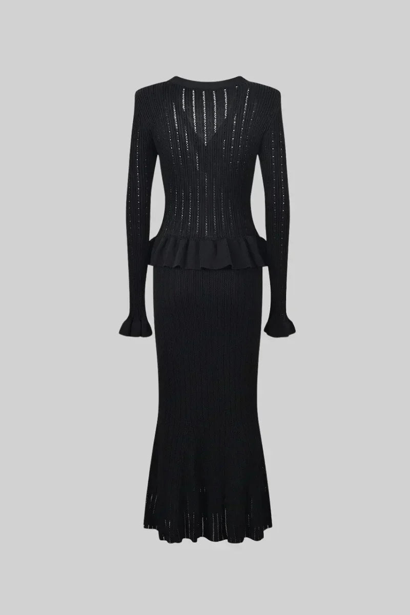 Prudence | Conjunto de Vestido Midi de Punto Refinado y Top con Botones