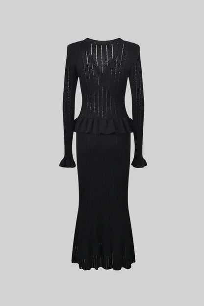 Prudence | Conjunto de Vestido Midi de Punto Refinado y Top con Botones