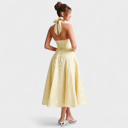 Halina - Vestido midi con corsé y volantes