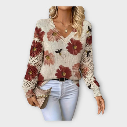 Suéter trenzado con detalles de encaje