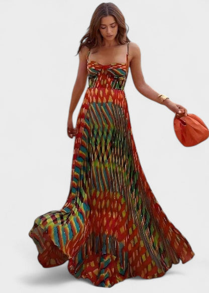 Aria | Vestido Maxi Estampado Abstrato Sin Mangas con Corte A-Line
