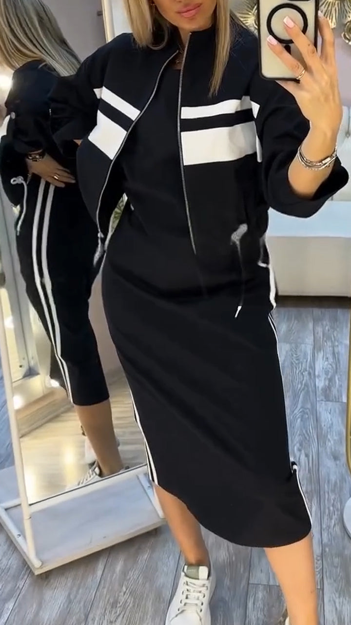 Feyra | Conjunto Casual y Elegante con Vestido de Cuello Redondo y Chaqueta para Mujer