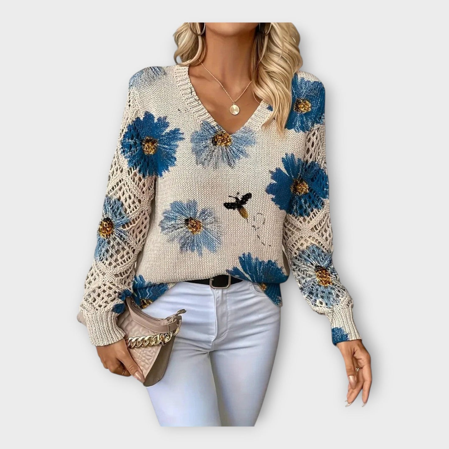 Suéter trenzado con detalles de encaje