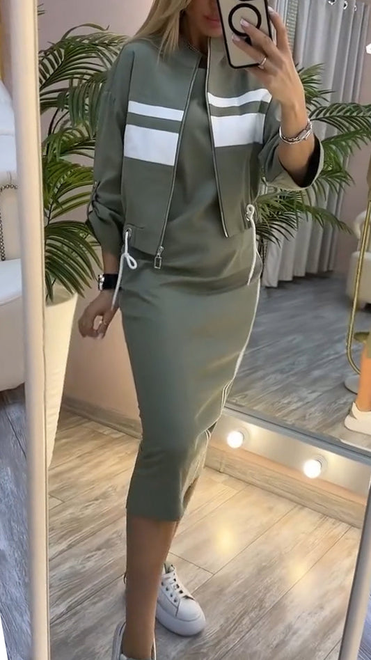 Feyra | Conjunto Casual y Elegante con Vestido de Cuello Redondo y Chaqueta para Mujer