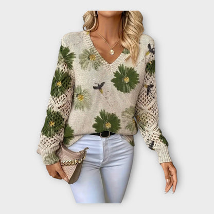 Suéter trenzado con detalles de encaje