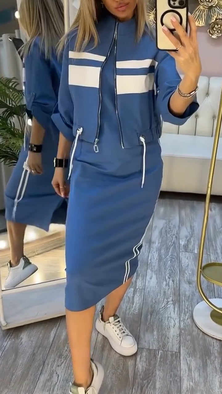 Feyra | Conjunto Casual y Elegante con Vestido de Cuello Redondo y Chaqueta para Mujer