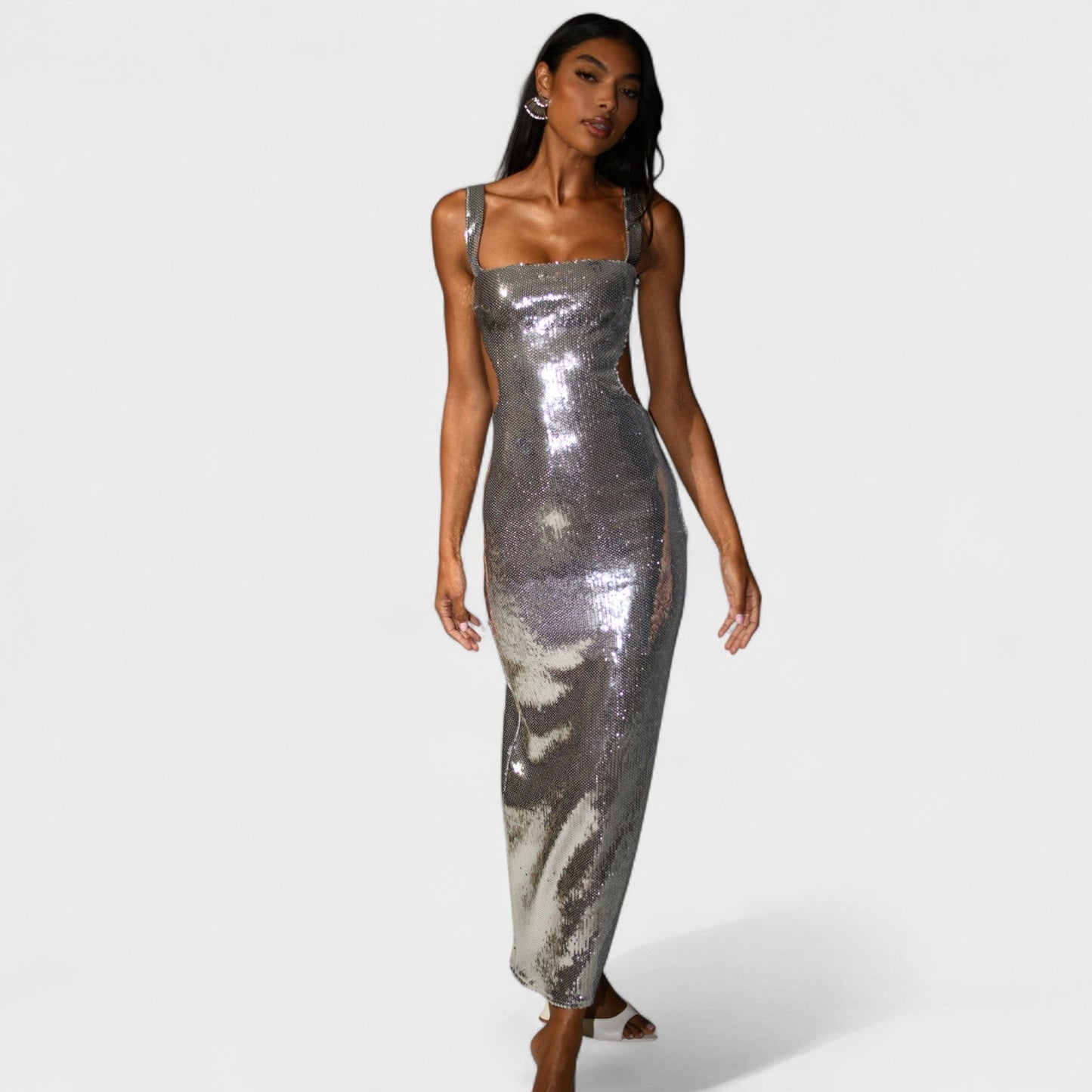 Petra | Vestido de gala Plateado Brillante