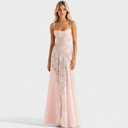 Verona | Vestido largo de encaje con estampado floral