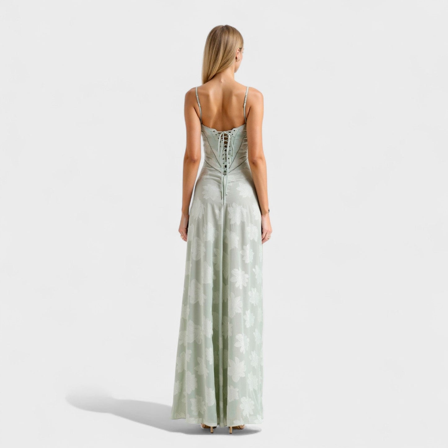 Verona | Vestido largo de encaje con estampado floral