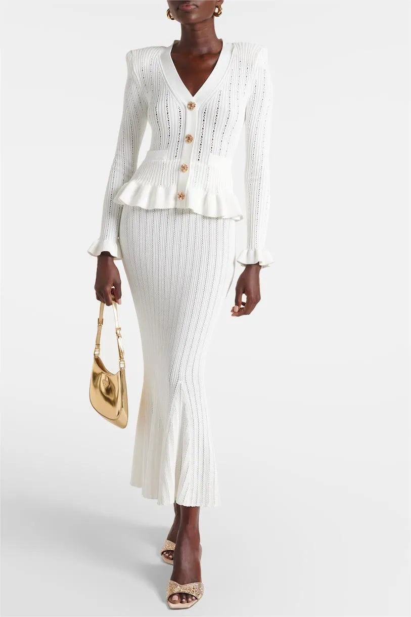 Prudence | Conjunto de Vestido Midi de Punto Refinado y Top con Botones