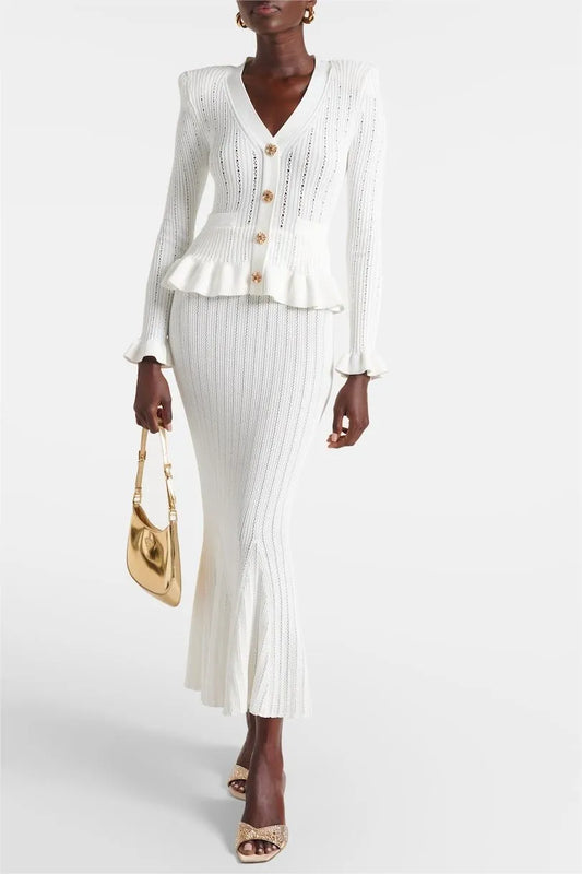 Prudence | Conjunto de Vestido Midi de Punto Refinado y Top con Botones