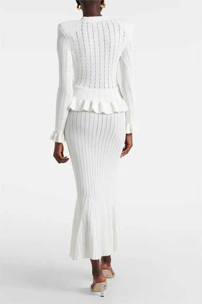 Prudence | Conjunto de Vestido Midi de Punto Refinado y Top con Botones