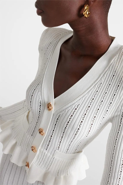 Prudence | Conjunto de Vestido Midi de Punto Refinado y Top con Botones