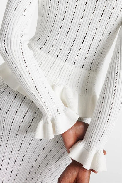 Prudence | Conjunto de Vestido Midi de Punto Refinado y Top con Botones