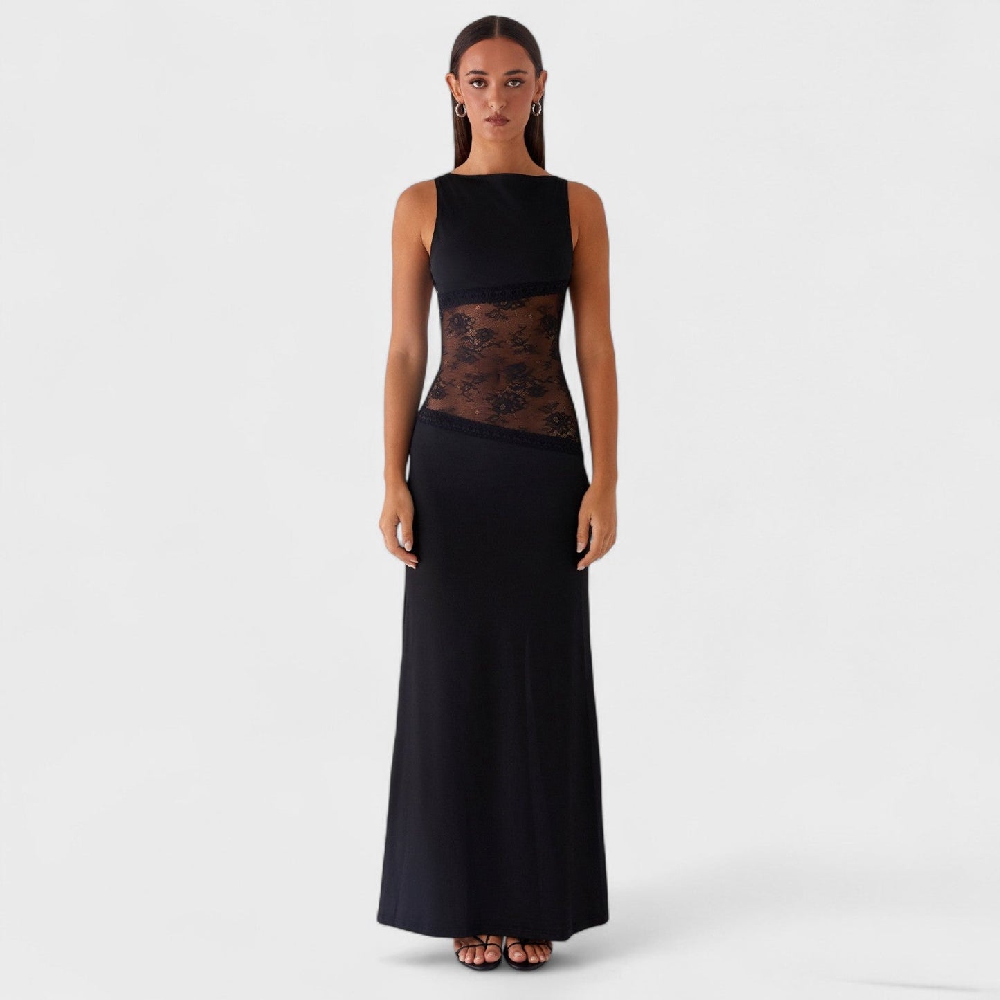 Lucinda | Vestido largo de encaje negro
