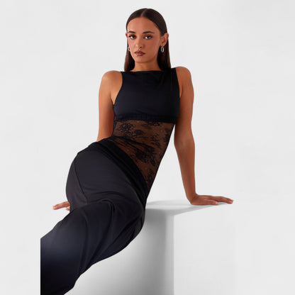 Lucinda | Vestido largo de encaje negro