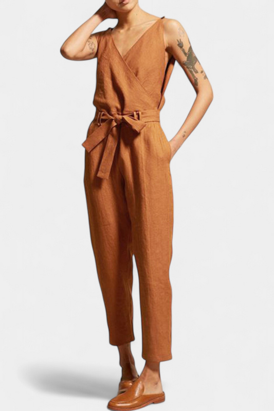 Maggie | Mono Sin Mangas con Escote en V y Cintura Cruzada en Algodón