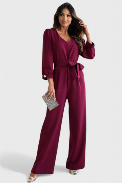 Ariane | Mono de Pierna Ancha con Escote en V y Cintura con Lazo