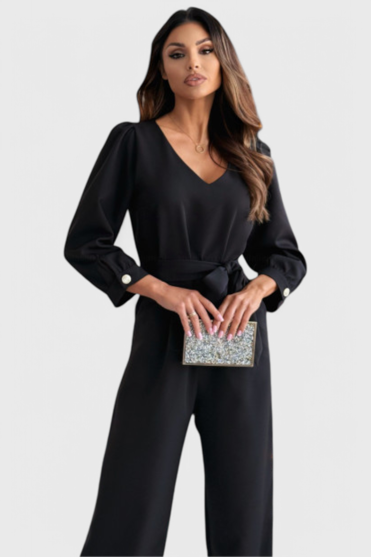 Ariane | Mono de Pierna Ancha con Escote en V y Cintura con Lazo