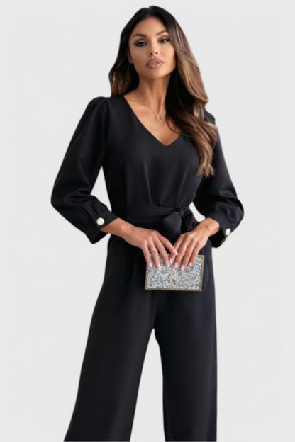 Ariane | Mono de Pierna Ancha con Escote en V y Cintura con Lazo