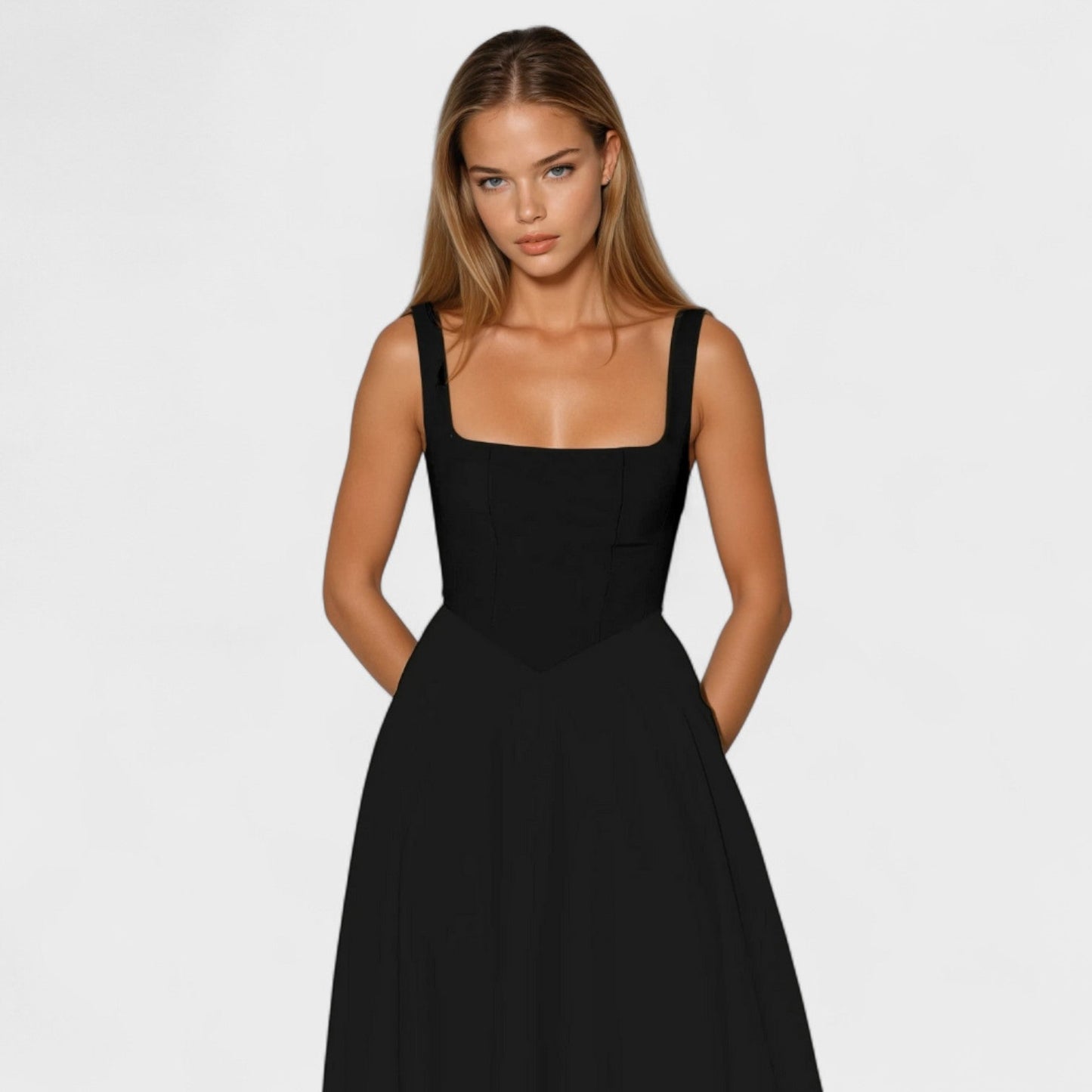 Maribel - Vestido Midi con Escote Cuadrado